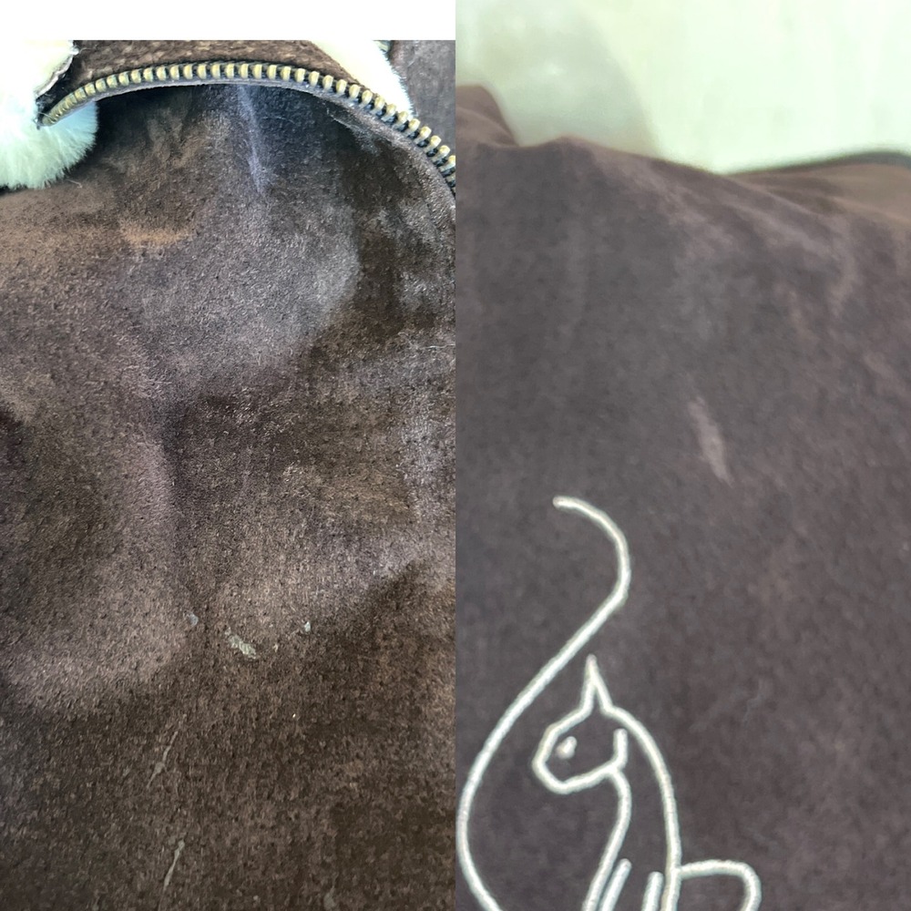 Baby Phat Brown Leather Faux Fur Lined Zip Up Hood Jacket Buckle Collar Womens L - Picture 8 of 12